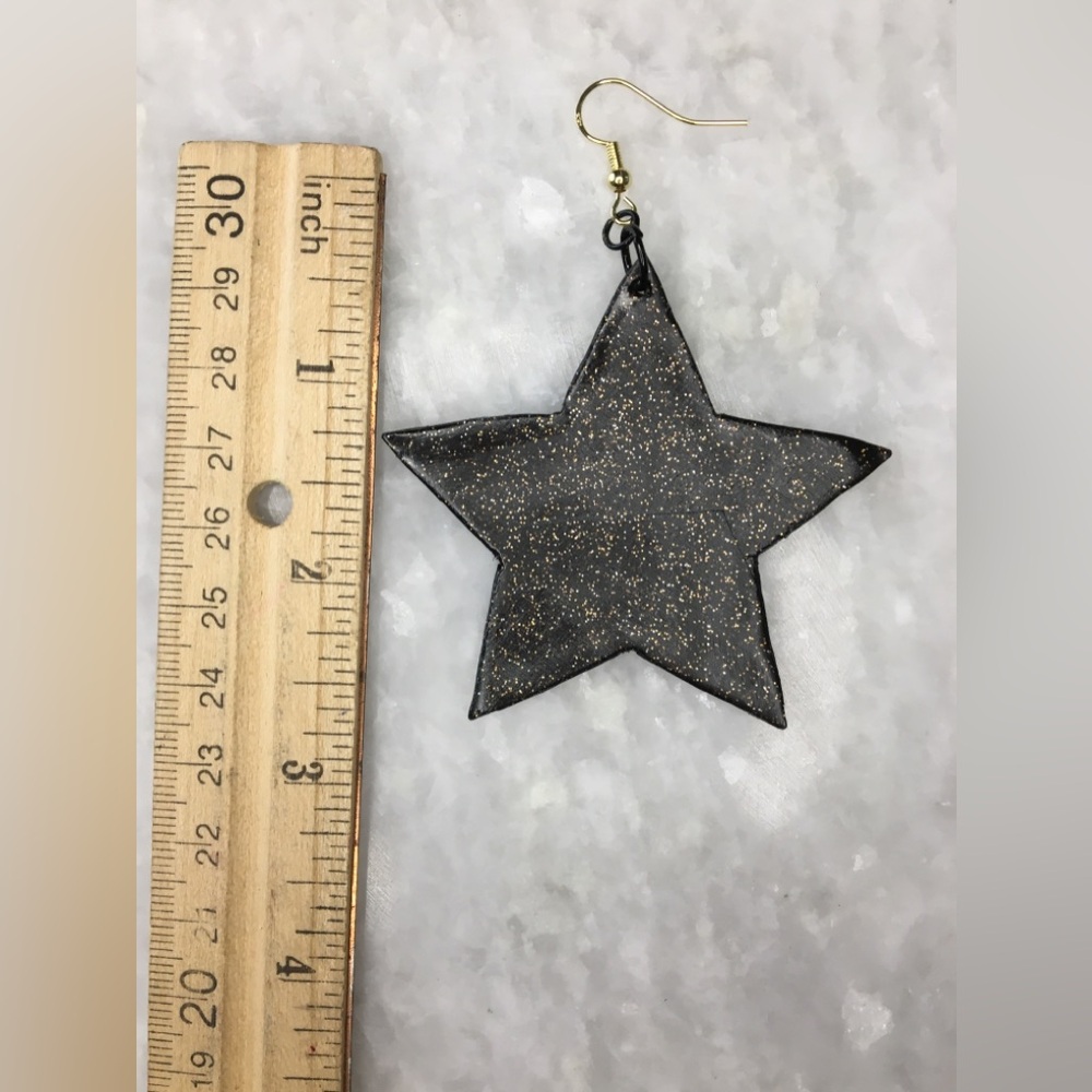 Large Black Stars with gold glitter accents handcrafted statement earrings β¨βοΈπ€ - Picture 2 of 13